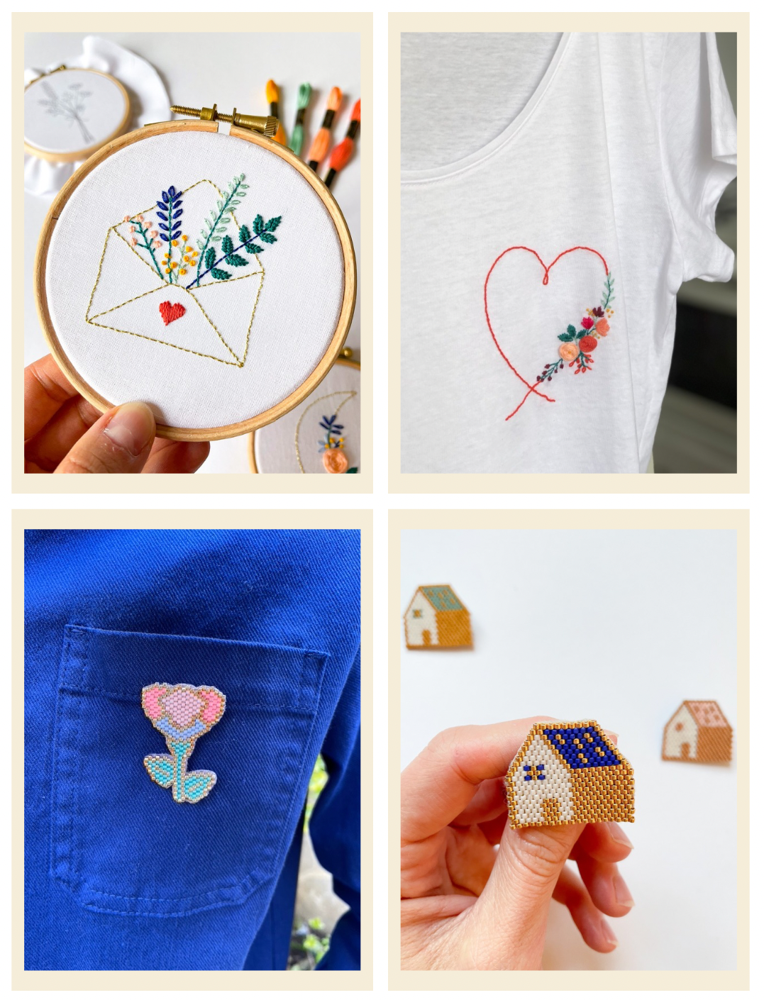 Kits créatifs de broderie et bijoux - atelier Mylène