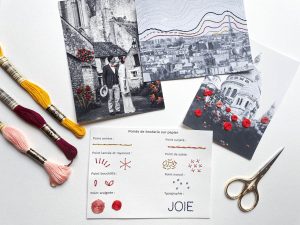 Découverte de la broderie sur papier avec des cartes postales